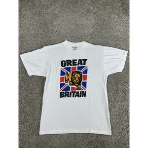Vintage Great Britain Shirt Mens Medium White Lion Graphic Union Jack 90s UK Tee